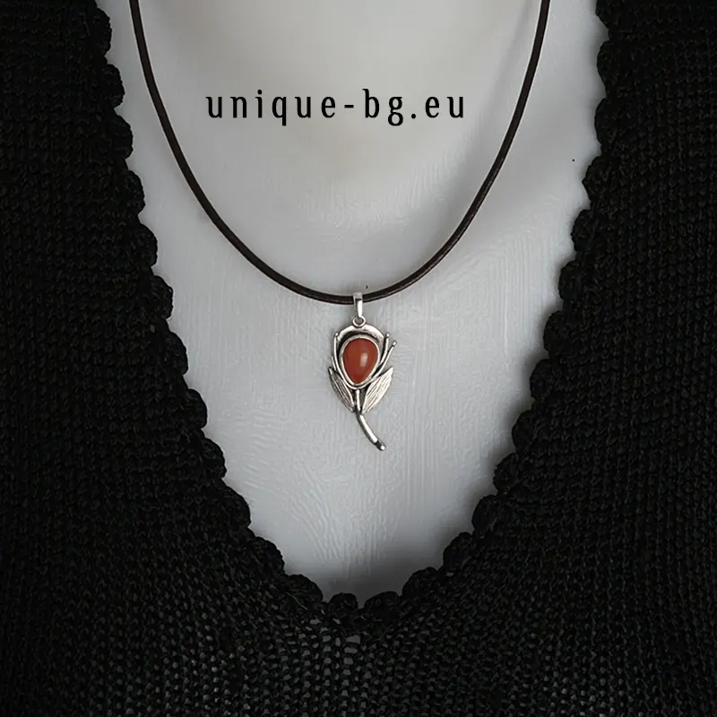 Колие сребро карнеол форма капка