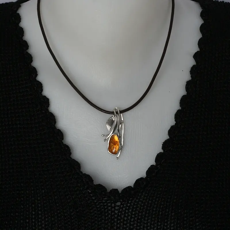 Авторско колие сребро цитрин