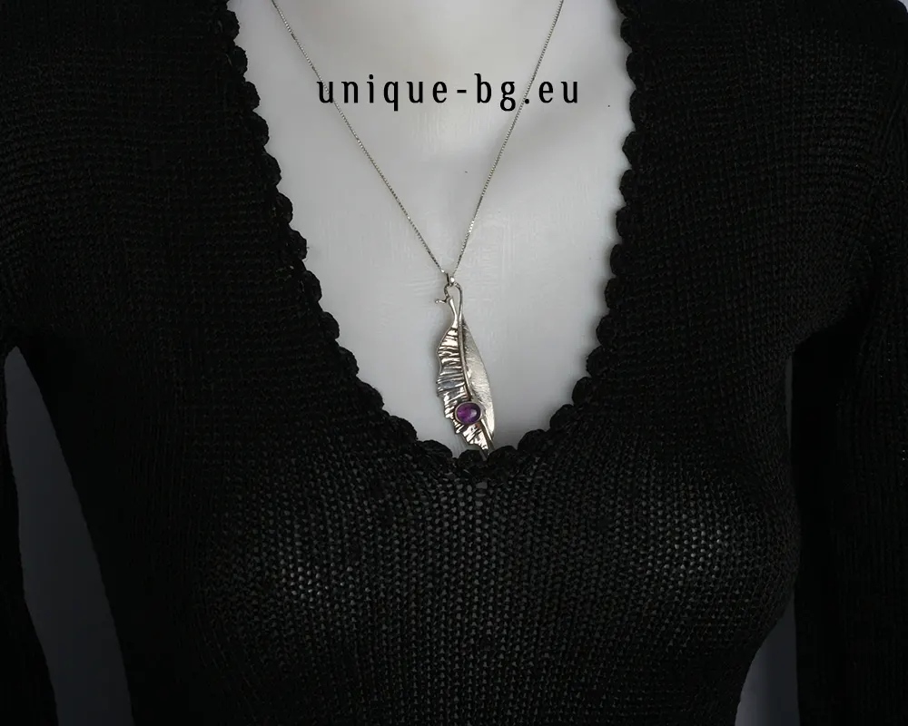 Авторско колие сребро аметист