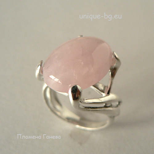 Сребърен пръстен с естествен розов кварц