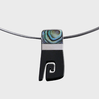 Edelstahlkette mit Anhänger Spirale aus Horn, Perlmutt, Silber